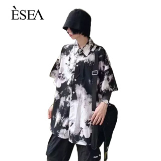 ESEA เสื้อเชิ้ตผู้ชายฤดูร้อนเวอร์ชั่นเกาหลี ins all-match มัดย้อมหลวมลำลองแขนสั้นด้านบนแจ็คเก็ตชายและหญิง