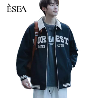 ESEA เสื้อโค้ทผู้ชาย: แบรนด์อินเทรนด์สไตล์ INS ฤดูใบไม้ผลิและฤดูใบไม้ร่วงพิมพ์ตัวอักษรปกหลวมเสื้อลําลองของผู้ชาย