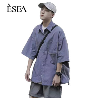 ESEA เสื้อผู้ชาย,เทรนด์เฉพาะ,เครื่องมือ,เสื้อลำลองผู้ชาย,ย้อนยุคญี่ปุ่นออกแบบหลวม,แขนสั้นผู้ชาย