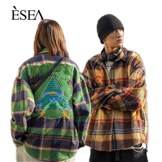 ESEA เสื้อเชิ้ตแฟชั่นแขนยาวสำหรับผู้ชายขี้เกียจมาตรฐานความนิยมในวัยหนุ่มสาว