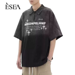 ESEA เสื้อยืดผู้ชายคอกลมแฟชั่นพิมพ์ลายเสื้อยืดผู้ชายอารมณ์มาตรฐานญี่ปุ่น ins แขนสั้น