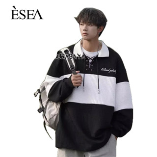 ESEA เสื้อสเวตเตอร์ผู้ชายพิมพ์อักษรย่อแบรนด์อินเทรนด์คอโปโล 2023 ใหม่ถักแฟชั่นการออกแบบความรู้สึกของผู้ชายแฟชั่นเสื้อสเวตเตอร์ความคมชัด