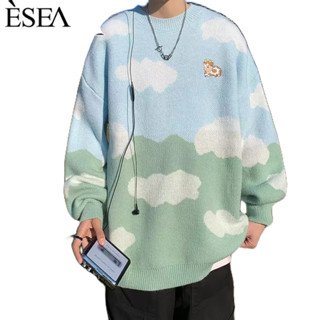 ESEA เสื้อกันหนาวผู้ชายแบรนด์อินเทรนด์ INS สไตล์ฤดูใบไม้ร่วงและฤดูหนาววรรณกรรมมินิมอลถักหลวมแขนยาวเสื้อสเวตเตอร์ลําลองผู้ชาย