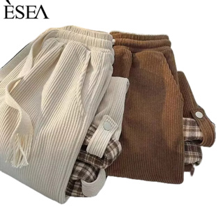 ESEA กางเกงผู้ชายอินเทรนด์แบรนด์ฤดูใบไม้ผลิและฤดูใบไม้ร่วงใหม่สีทึบ corduroy กีฬาแฟชั่นแฟชั่นกางเกงผู้ชาย