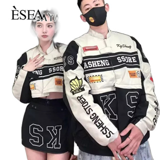ESEA เสื้อผู้ชายถอดชุดรถจักรยานยนต์ 2023 ใหม่สไตล์ยุโรปและอเมริกาวินเทจสไตล์อินสไตล์ลําลองบางแข่งเบสบอลเครื่องแบบ