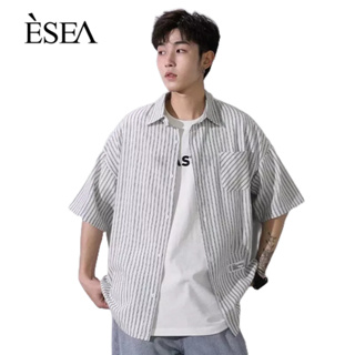 ESEA เสื้อเชิ้ตผู้ชายฤดูร้อนบางเทรนด์แนวตั้งลายเกาหลี ins เสื้อเชิ้ตเรียบง่าย