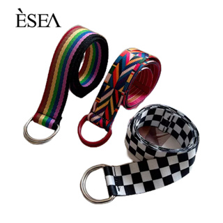 ESEA เข็มขัดผู้ชายแฟชั่นกลางแจ้งแบบสบาย ๆ สายรุ้งลายสก๊อตคู่เข็มขัดผ้าใบเยาวชน