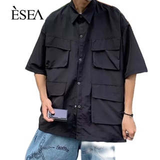 ESEA เสื้อเชิ้ตผู้ชายสีพื้น เทรนด์แฟชั่น เสื้อเชิ้ตลำลองผู้ชาย แขนสั้น เรียบง่ายและเป็นที่นิยมของญี่ปุ่น