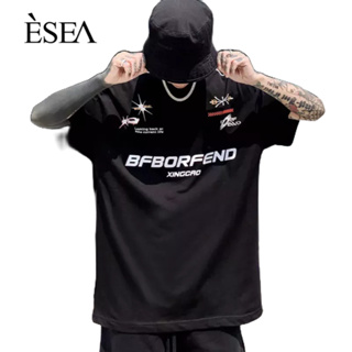 ESEA เสื้อยืดผู้ชายอารมณ์พิมพ์ขี้เกียจหลวมผู้ชายเสื้อยืดคอกลมแนวโน้มลำลองแขนสั้น