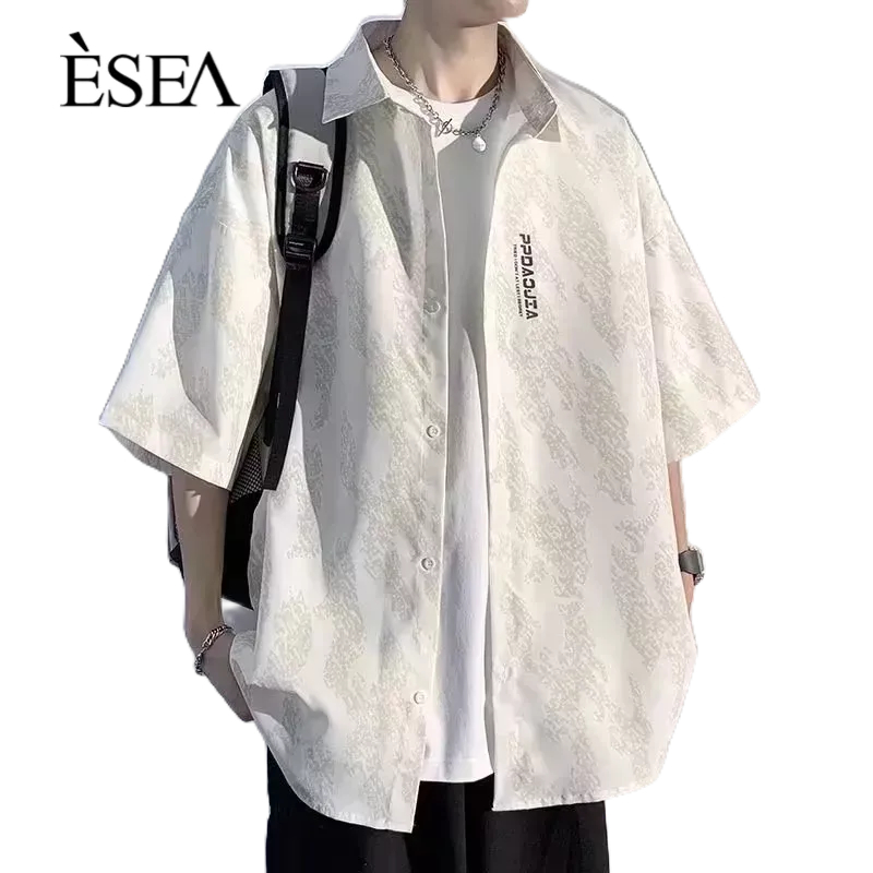 esea-ผู้ชายเสื้อวรรณกรรมและศิลปะที่เรียบง่ายแนวโน้มเสื้อผู้ชายเยาวชนขี้เกียจแฟชั่นสั้น-แขน