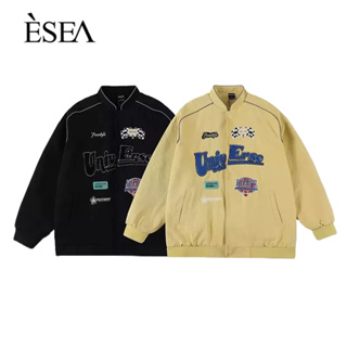ESEA เสื้อโค้ทผู้ชาย, สไตล์ยุโรปและอเมริกา, พิมพ์แฟชั่นถนนใหม่, สไตล์คู่, เสื้อเบสบอลรถจักรยานยนต์หลวม
