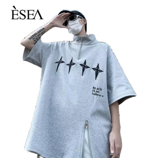 ESEA ผู้ชายแขนสั้นอินเทรนด์ฤดูร้อนพิมพ์ใหม่ออกแบบง่ายหลวมผู้ชายแขนสั้นลําลอง