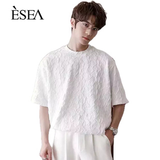 ESEA ผู้ชายแขนสั้นใหม่ปุยออกแบบความรู้สึก INS สไตล์จีนแฟชั่นผู้ชายเสื้อยืด