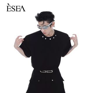 ESEA ผู้ชายเสื้อยืดอเมริกันสูงถนนสบายๆอารมณ์ผู้ชายเสื้อยืดใหม่อินเทรนด์แบรนด์อินหลวมสั้น-แขน