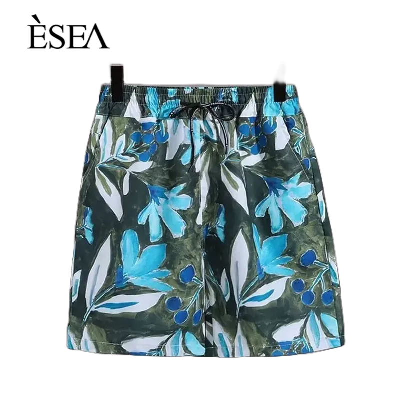esea-กางเกงขาสั้นผู้ชาย-ลำลองตรง-สบาย-แฟชั่น-หลวม-กางเกงขาสั้นผู้ชายลายดอกไม้