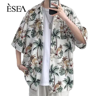 ESEA บุรุษฮาวายเอี้ยนบีชวินเทจสไตล์ฮ่องกงแขนสั้นเสื้อเชิ้ตลายดอกไม้ผู้ชายดีไซน์เด็กผู้ชาย