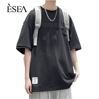 ESEA เสื้อยืดผู้ชายแฟชั่นดีไซน์ลำลองเสื้อยืดผู้ชายสไตล์อเมริกันหลวมแขนสั้นผู้ชาย