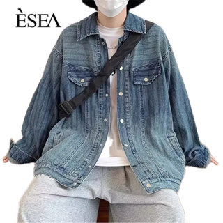 ESEA เสื้อโค้ทผู้ชายมัดย้อมหลวมคู่ลำลองผู้ชายเสื้อโค้ทเดนิมเทรนด์เยาวชนฮิปฮอปไล่ระดับสีชายเสื้อ