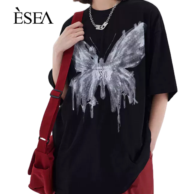 esea-เสื้อยืดผู้ชายใหม่หลวมสบาย-ๆ-ทุกการแข่งขันเสื้อยืดผู้ชายออกแบบความรู้สึกเฉพาะผีเสื้อพิมพ์แขนสั้น