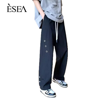 ESEA แนวโน้มแฟชั่นกางเกงผู้ชายอารมณ์ตรงสีทึบกีฬากางเกงหลวมสบาย ๆ ผู้ชาย