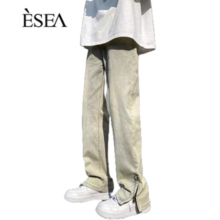 ESEA กางเกงผู้ชาย, ฤดูใบไม้ผลิและฤดูใบไม้ร่วงแฟชั่นแบรนด์ซิปหลวม, วรรณกรรมที่เรียบง่าย, กางเกงยีนส์ผู้ชาย