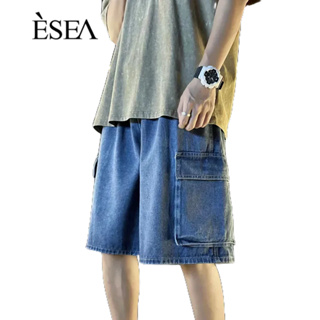 ESEA กางเกงขาสั้นผู้ชายฤดูร้อนเวอร์ชั่นเกาหลีของ ins แบรนด์อินเทรนด์หลวมทุกแมตช์ลำลองขากว้างตรงกางเกงยีนส์ห้าจุด