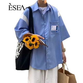 ESEA เสื้อเชิ้ตผู้ชายสไตล์เกาหลีหลวมแมทช์เสื้อเชิ้ตผู้ชายปกลำลองเทรนด์แฟชั่นแขนสั้นผู้ชาย