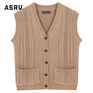 ASRV เสื้อสเวตเตอร์ถักแขนกุดคอวีฤดูใบไม้ร่วงและฤดูหนาวเสื้อกั๊กถักทรงสลิมฟิต