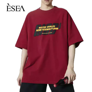 ESEA เสื้อยืดผู้ชายสไตล์อเมริกัน High Street หลวมสบายๆคู่เสื้อยืดตัวอักษรแนวโน้มพิมพ์แขนสั้น