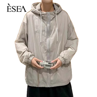 ESEA ท็อปส์ซูของผู้ชายฮาราจูกุช่องระบายอากาศป้องกันรังสียูวีแจ็คเก็ตคลุมด้วยผ้าบางส่วนม่านบังแดดคู่ใหม่