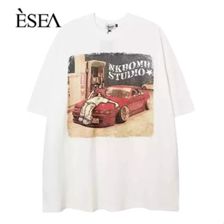 ESEA เสื้อยืดผู้ชายแฟชั่นพิมพ์ทุกการแข่งขันเสื้อยืดผู้ชายหลวมแนวโน้มอเมริกันลำลองแขนสั้นผู้ชายย้อนยุค