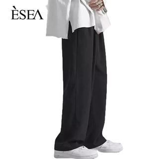 ESEA【COD】กางเกงขายาวผู้ชาย กางเกงขายาวทรงตรงลำลองทรงหลวมสีทึบสไตล์เกาหลีเส้นใยคุณภาพสูงสไตล์สปอร์ต
