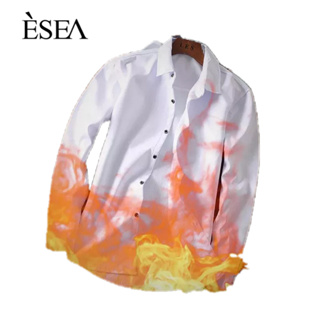 ESEA เสื้อเชิ้ตสีขาวแขนยาวของผู้ชายบวกอบอุ่นสบาย ๆ สีเดียวกับธุรกิจเสื้อเชิ้ตผู้ชาย  การเชื่อมต่อแบบเรียบง่าย