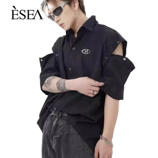 ESEA เสื้อเชิ้ตผู้ชายหลวม ๆ วินเทจสไตล์ญี่ปุ่นเกาหลีลําลองฤดูร้อน INS สไตล์เสื้อเชิ้ตผู้ชาย