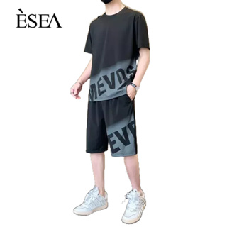 ESEA ชุดสูทผู้ชายเรียบง่ายในเทรนด์ใหม่แฟชั่นลำลองขี้เกียจเสื้อยืดกางเกงขาสั้นศิลปะลำลองทั้งหมด