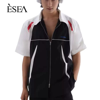 ESEA เสื้อเชิ้ตผู้ชาย ดีไซน์เฉพาะ คอโปโล เสื้อเชิ้ตผู้ชาย เย็บแบบอเมริกัน ซิป แขนสั้น แมทช์ได้ทุกแบบ