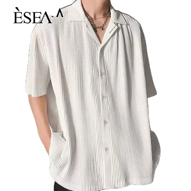 esea-เสื้อเชิ้ตผู้ชายสีทึบอารมณ์ศิลปะแฟชั่นเสื้อเชิ้ตผู้ชายเทรนด์มาตรฐานฮาราจูกุแขนสั้น