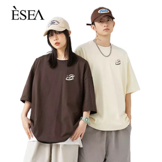 ESEA ผู้ชายเสื้อยืดถนนสูงการออกแบบความรู้สึกพิมพ์ตัวอักษรผู้ชายเสื้อยืดผ้าฝ้ายแท้ญี่ปุ่นย้อนยุคผู้