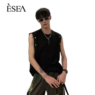 ESEA เสื้อกั๊กผู้ชายแฟชั่นลำลองวรรณกรรมเสื้อกั๊กผู้ชายรอบคอแนวโน้มที่เรียบง่ายเสื้อกั๊กแขนกุ