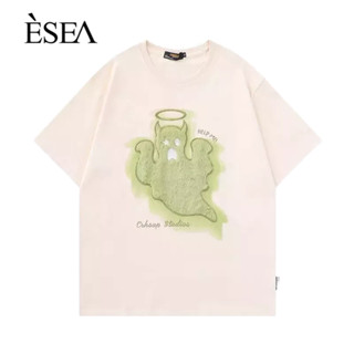 ESEA เสื้อยืดผู้ชาย หลากหลายอารมณ์ ลำลอง เสื้อยืดผู้ชาย ins แฟชั่น คอกลม พิมพ์ลาย แขนสั้น