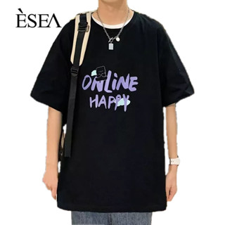 ESEA เสื้อยืดผู้ชาย หลวม เท่ สบาย ๆ เสื้อยืดผู้ชาย เทรนด์ใหม่ แฟชั่น แขนสั้น