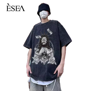 ESEA เสื้อยืดผู้ชาย หลวม ไม่เป็นทางการ คอกลม เสื้อยืดผู้ชาย เยาวชน เทรนด์แฟชั่น มาตรฐาน แขนสั้น ผู้ชาย