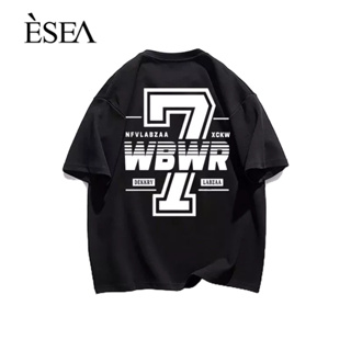 ESEA เสื้อยืดผู้ชายผ้าฝ้ายแท้เทรนด์คู่ฮิปฮอปลำลองหลวมเสื้อยืดผู้ชาย ins แฟชั่นพิมพ์ตัวอักษรแขนสั้น