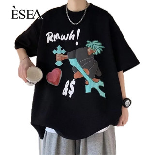 ESEA เสื้อยืดผู้ชายประจำวันยอดนิยมคอกลมอารมณ์แฟชั่นมาตรฐานในเสื้อยืดผู้ชายแขนสั้นเยาวชน