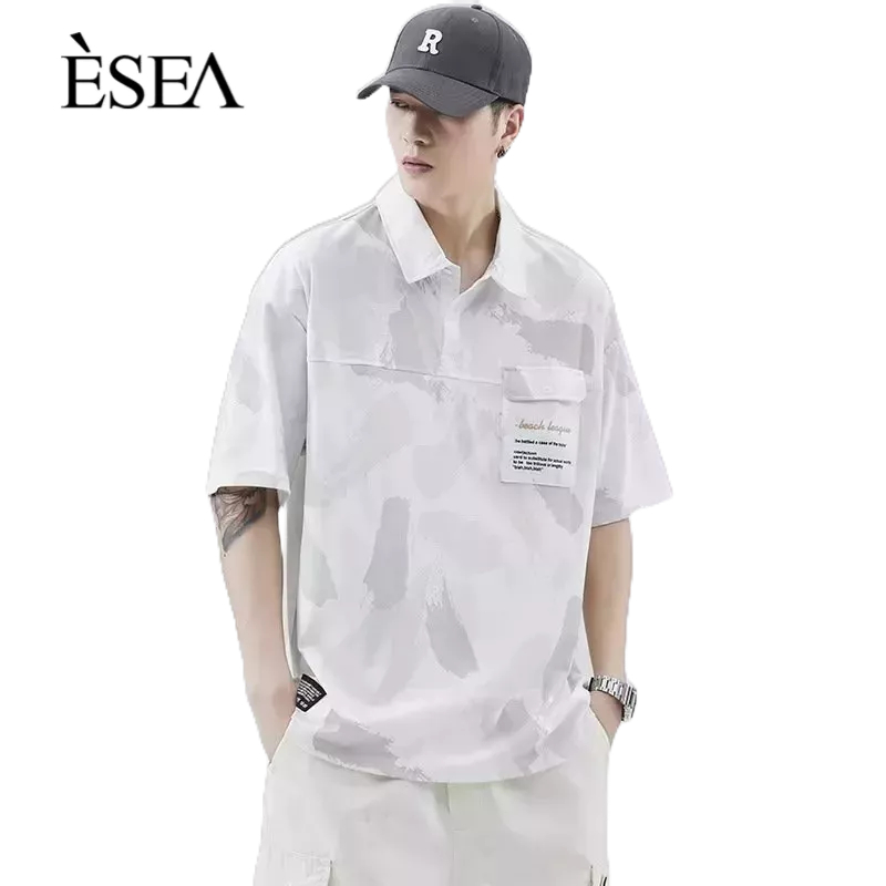 esea-เสื้อยืดผู้ชายแนวโน้มหลวมสบาย-ๆ-เสื้อโปโลผู้ชายศิลปะแฟชั่นคอกลมแขนสั้นผู้ชาย