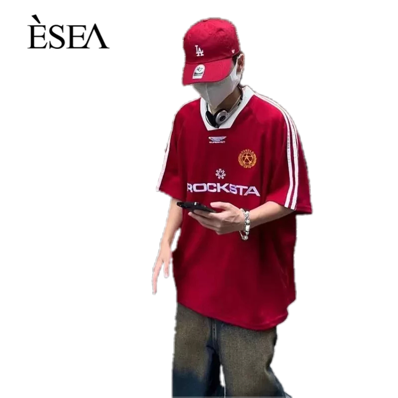 esea-เสื้อยืดผู้ชาย-แนวสตรีท-แนวสตรีท-เสื้อยืดผู้ชายตัวอักษร-แฟชั่นยอดนิยม-คอวี-แขนสั้น-ผู้ชาย