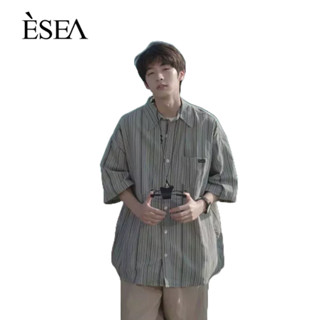 ESEA เสื้อเชิ้ตผู้ชายปกย้อนยุคบางสบาย ๆ เสื้อเชิ้ตผู้ชายญี่ปุ่นลายหลวมแขนสั้น