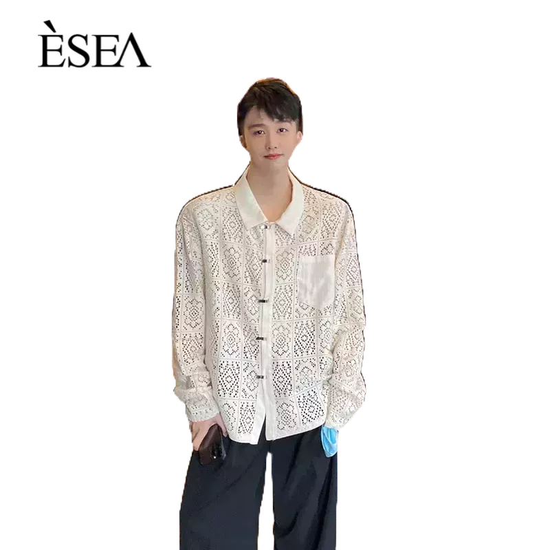 esea-ความรู้สึกของการออกแบบเสื้อเชิ้ตผู้ชายเป็นที่นิยม-อารมณ์เฉพาะ-openwork-แขนยาวฝรั่งเศสหลวมผู้ชายเสื้อแขนยาวลําลอง
