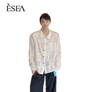 ESEA ความรู้สึกของการออกแบบเสื้อเชิ้ตผู้ชายเป็นที่นิยม, อารมณ์เฉพาะ openwork แขนยาวฝรั่งเศสหลวมผู้ชายเสื้อแขนยาวลําลอง