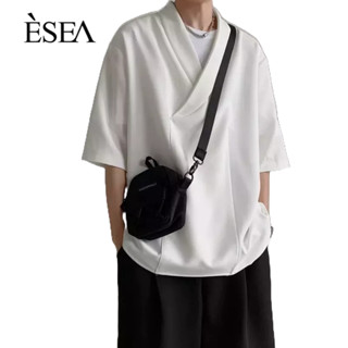 ESEA เสื้อยืดผู้ชายใหม่คอวีที่นิยมลำลองผู้ชายเสื้อยืดแฟชั่นสีทึบมาตรฐานแขนสั้น